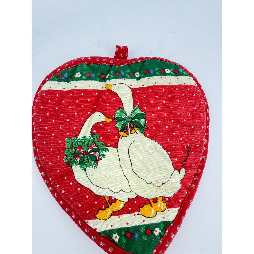 Franco Potholder Heart Red White Geese Vintage Quilted‎ Kitchen Decor Cotton